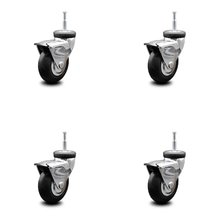 Service Caster 3 Inch Chrome Hooded Neoprene Rubber Grip Ring Stem Casters with Brake SCC, 4PK SCC-GN03S310-NPRB-BC-B-4